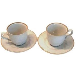 2 Teacups  Saucers Vintage Sculptura Hearthside Stoneware Japan Coffee